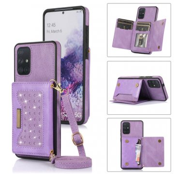 Bling Crossbody Wallet Samsung Galaxy A51 Case with Strap Purple