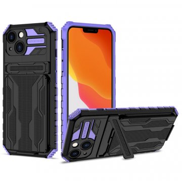 iPhone 13 Card Slot Kickstand Drop-proof TPU + PC Case Purple