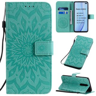 Xiaomi Redmi K30 Embossed Sunflower Wallet Stand Case Green