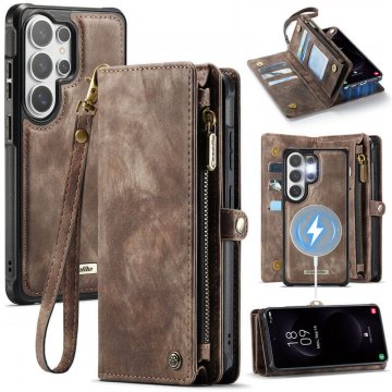 CaseMe Samsung Galaxy S26 Ultra 2-in-1 Magnetic RFID Wallet Case with Wireless Charging & Wrist Strap Coffee