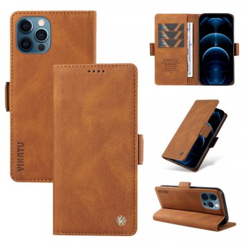 YIKATU iPhone 12/12 Pro Skin-touch Wallet Kickstand Case Brown