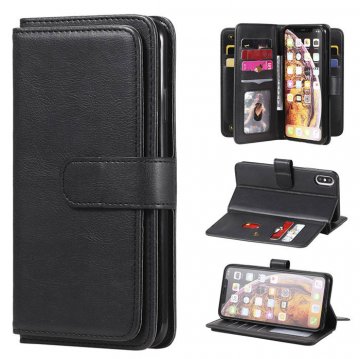 iPhone XS Max Multi-function 10 Card Slots Wallet Leather Case Black