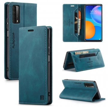 Autspace Huawei P Smart 2021 Wallet Kickstand Magnetic Case Blue