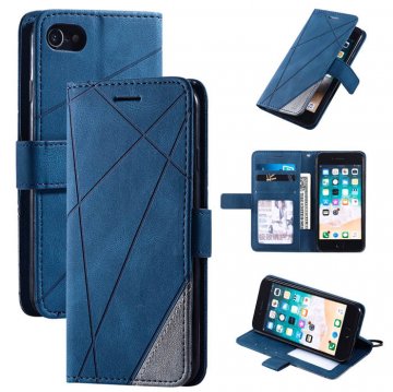 iPhone SE 2020 Wallet Splicing Kickstand Leather Case Blue