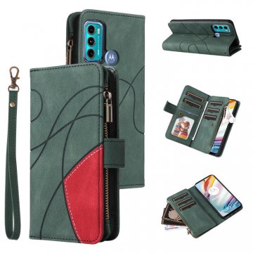 Moto G60 Zipper Wallet Magnetic Stand Case Green