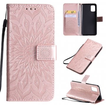 Samsung Galaxy A51 Embossed Sunflower Wallet Stand Case Rose Gold