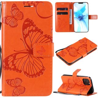 iPhone 12 Pro Embossed Butterfly Wallet Magnetic Stand Case Orange