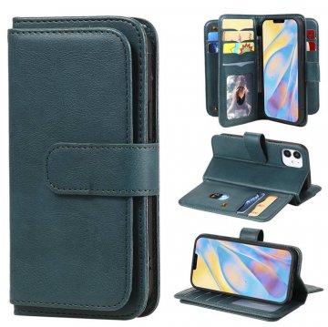 iPhone 12 Mini Multi-function 10 Card Slots Wallet Stand Case Dark Green
