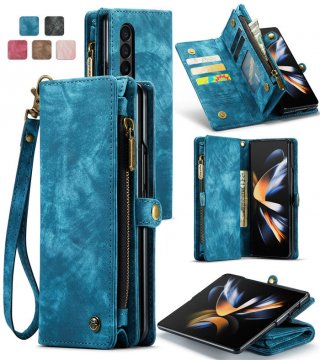 CaseMe Samsung Galaxy Z Fold4 Zipper Wallet Case Blue