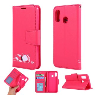 Samsung Galaxy A20e Cat Pattern Wallet Magnetic Stand Case Red