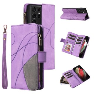 Samsung Galaxy S21 Ultra Zipper Wallet Magnetic Stand Case Purple