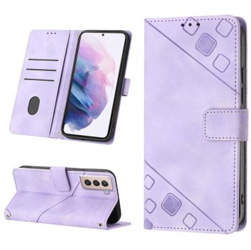 Skin-friendly Samsung Galaxy S21 Plus Wallet Stand Case with Wrist Strap Purple