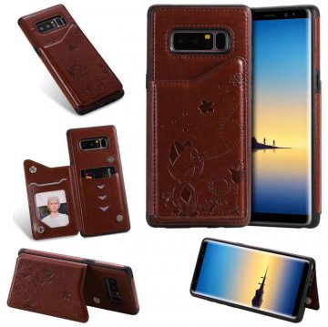 Samsung Galaxy Note 8 Bee and Cat Card Slots Stand Cover Brown