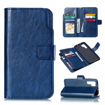 Huawei P30 Pro Wallet 9 Card Slots Crazy Horse Leather Case Blue