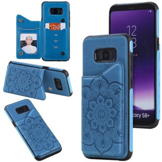 Samsung Galaxy S8 Plus Embossed Wallet Magnetic Stand Case Blue