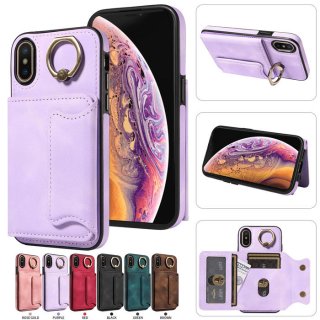 For iPhone X/XS Card Holder Ring Kickstand Case Purple
