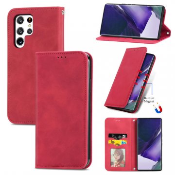 Wallet Stand Magnetic Flip Leather Case Red For Samsung