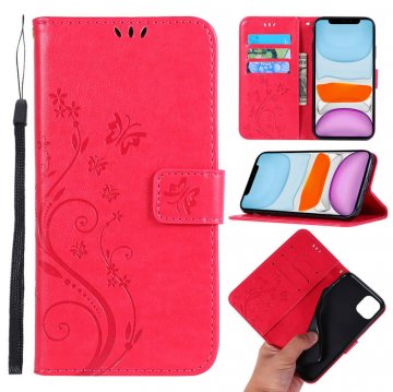 iPhone 11 Butterfly Pattern Wallet Magnetic Stand PU Leather Case Red
