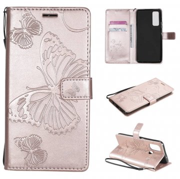 OnePlus Nord N100 Embossed Butterfly Wallet Magnetic Stand Case Rose Gold