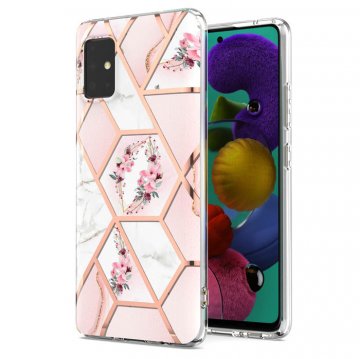 Samsung Galaxy A51 5G Flower Pattern Marble Electroplating TPU Case Pink