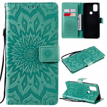 OnePlus Nord N10 5G Embossed Sunflower Wallet Magnetic Stand Case Green