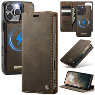 CaseMe iPhone 16 Pro Max 2-in-1 Magnetic Wallet Case – Wireless Charging & RFID Blocking Coffee