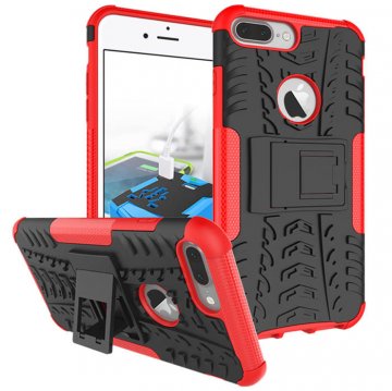 Hybrid Rugged iPhone 8 Plus/7 Plus Kickstand Shockproof Case Red