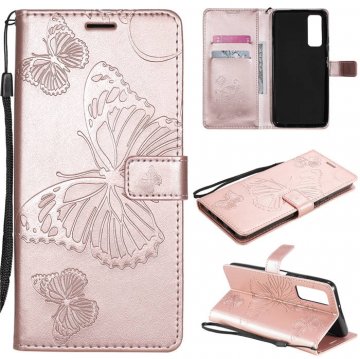 Huawei P Smart 2021 Embossed Butterfly Wallet Magnetic Stand Case Rose Gold