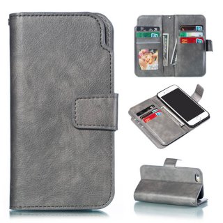 iPhone 6/6s Wallet 9 Card Slots Stand Crazy Horse Leather Case Gray