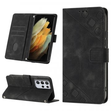 Skin-friendly Samsung Galaxy S21 Ultra Wallet Stand Case with Wrist Strap Black