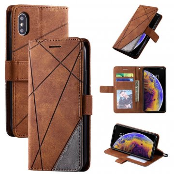iPhone XS/X Wallet Splicing Kickstand PU Leather Case Brown