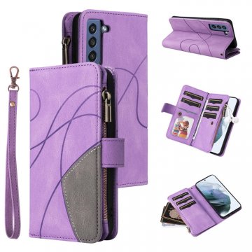 Samsung Galaxy S21 FE Zipper Wallet Magnetic Stand Case Purple