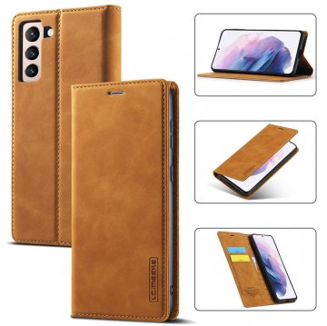 LC.IMEEKE Samsung Galaxy S21 Wallet Kickstand Magnetic Case Brown