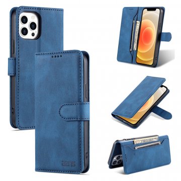 AZNS iPhone 12 Pro Max Vintage Wallet Magnetic Kickstand Case Blue