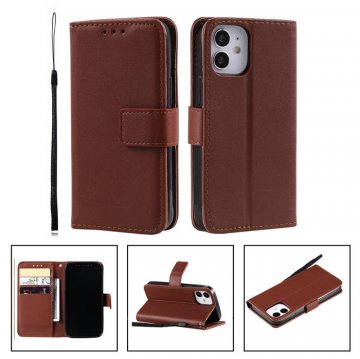 iPhone 12 Mini Wallet Kickstand Magnetic PU Leather Case Brown