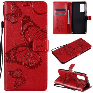 Xiaomi Mi 10T/10T Pro Embossed Butterfly Wallet Magnetic Stand Case Red