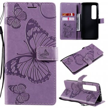 Xiaomi Mi 10 Ultra Embossed Butterfly Wallet Magnetic Stand Case Purple