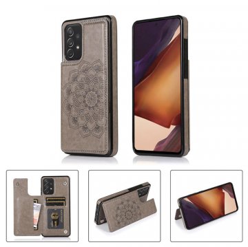 Mandala Embossed Samsung Galaxy A52 Case with Card Holder Gray