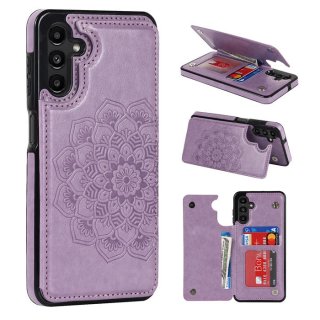 Mandala Embossed Samsung Galaxy A13 5G Case with Card Holder Purple