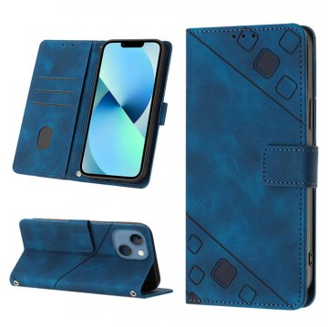 Skin-friendly iPhone 14 Plus Wallet Stand Case with Wrist Strap Blue