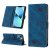 Skin-friendly iPhone 14 Wallet Stand Case with Wrist Strap Blue
