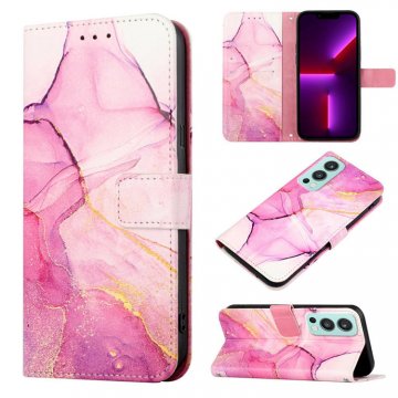 Marble Pattern OnePlus Nord 2 5G Wallet Stand Case Purple Gold