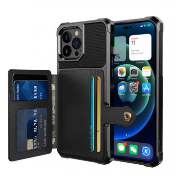 Kickstand Card Holder PU Leather Coated TPU Phone Case Black