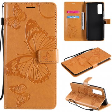Huawei P Smart 2021 Embossed Butterfly Wallet Magnetic Stand Case Yellow