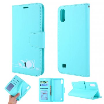 Samsung Galaxy A10 Cat Pattern Wallet Magnetic Stand Case Mint