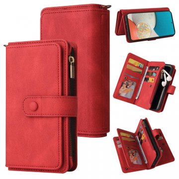 For Samsung Galaxy A53 5G Wallet 15 Card Slots Case with Wrist Strap Red