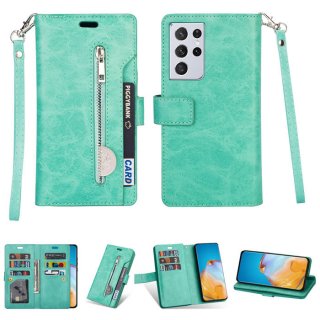 Samsung Galaxy S21/S21 Plus/S21 Ultra Zipper Pocket Wallet Stand Case Green