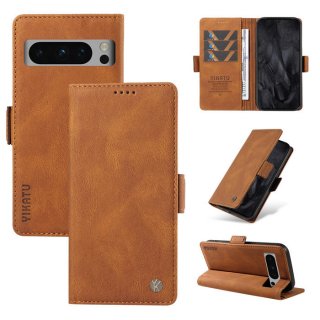 YIKATU Google Pixel 8 Pro Skin-touch Wallet Kickstand Case Brown