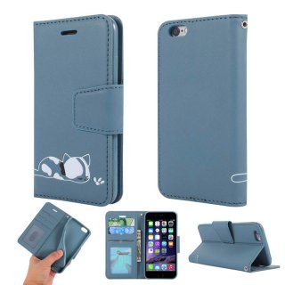 iPhone 6/6s Cat Pattern Wallet Magnetic Stand Leather Case Blue