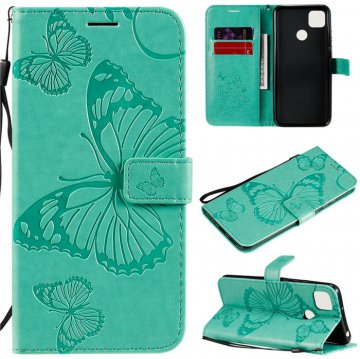 Xiaomi Redmi 9C Embossed Butterfly Wallet Magnetic Stand Case Green
